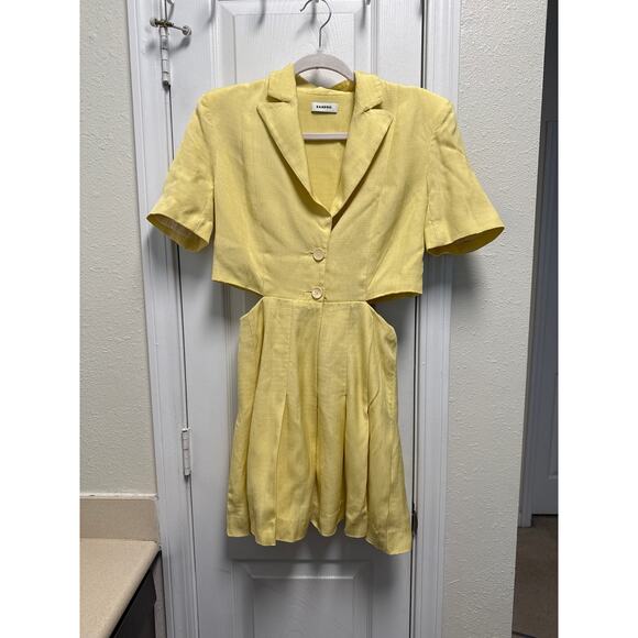 Sandro Minimalist Butter Yellow Tailored Pleated Cut Out Dress Size XS - Picture 4 of 12